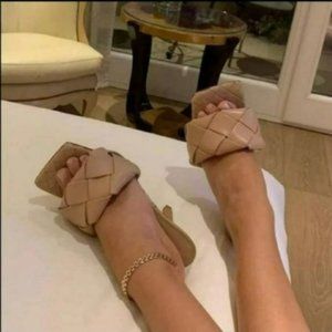 Square toe woven mules kitten heels